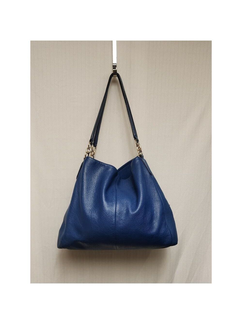 Coach Phoebe F35723 Blue Pebble Leather Shoulder Bag with Gold-Tone Hardware - Picture 3 of 13